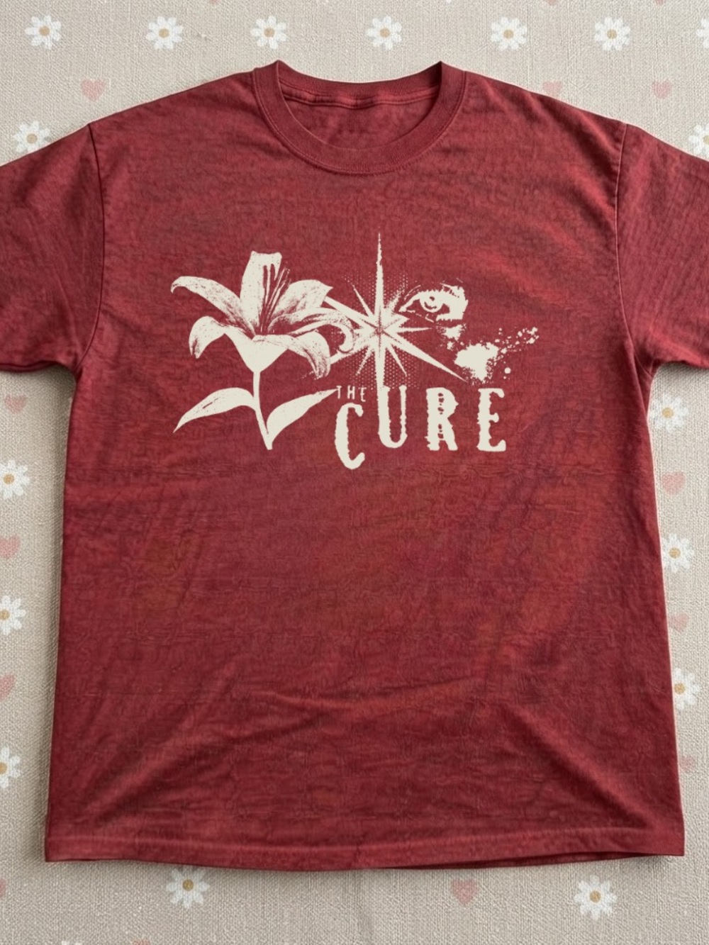 The Cure Band Tee in Maroon with White Graphic